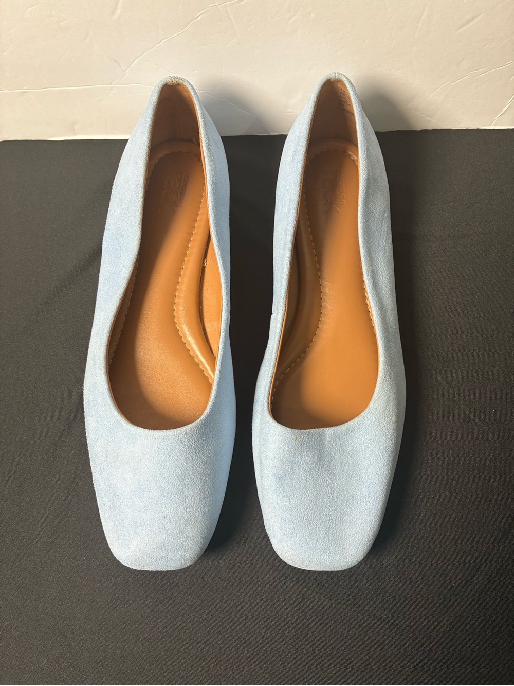 Women's Light Blue Suede Square-Toe Ballet Flats